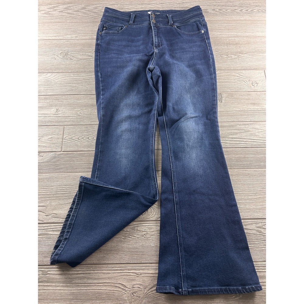 Kancan Flare Jeans Womens Juniors 15/31 Blue Dark Wash Denim Stretch High Rise